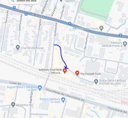 Map to Salisbury foodbank warehouse